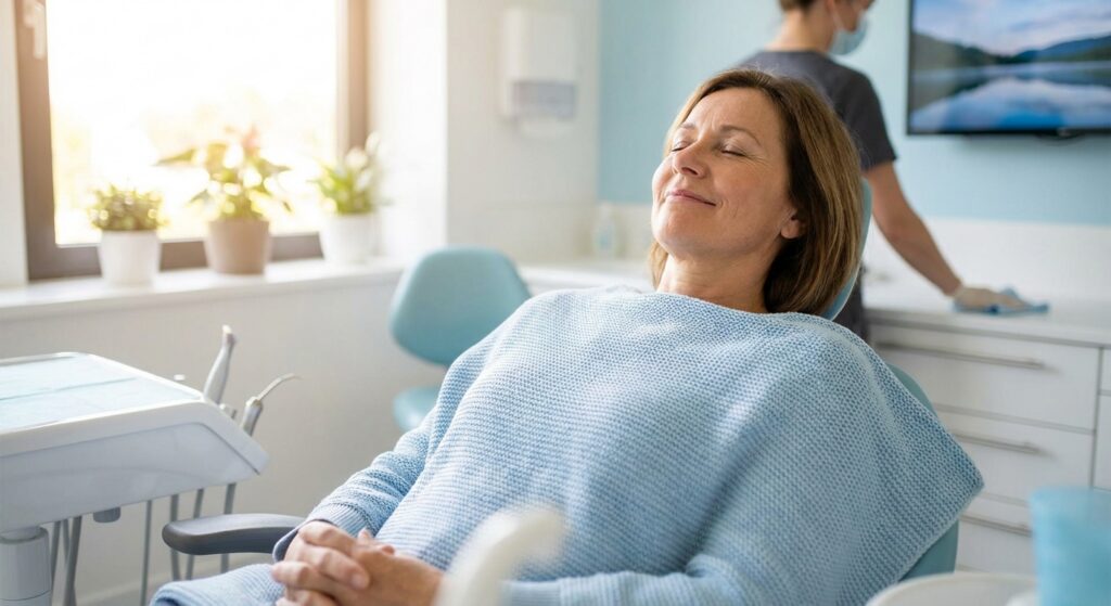Patient sitting comfortably in dental chair at Charlotte Emergency Dental showing relief after same-day toothache treatment