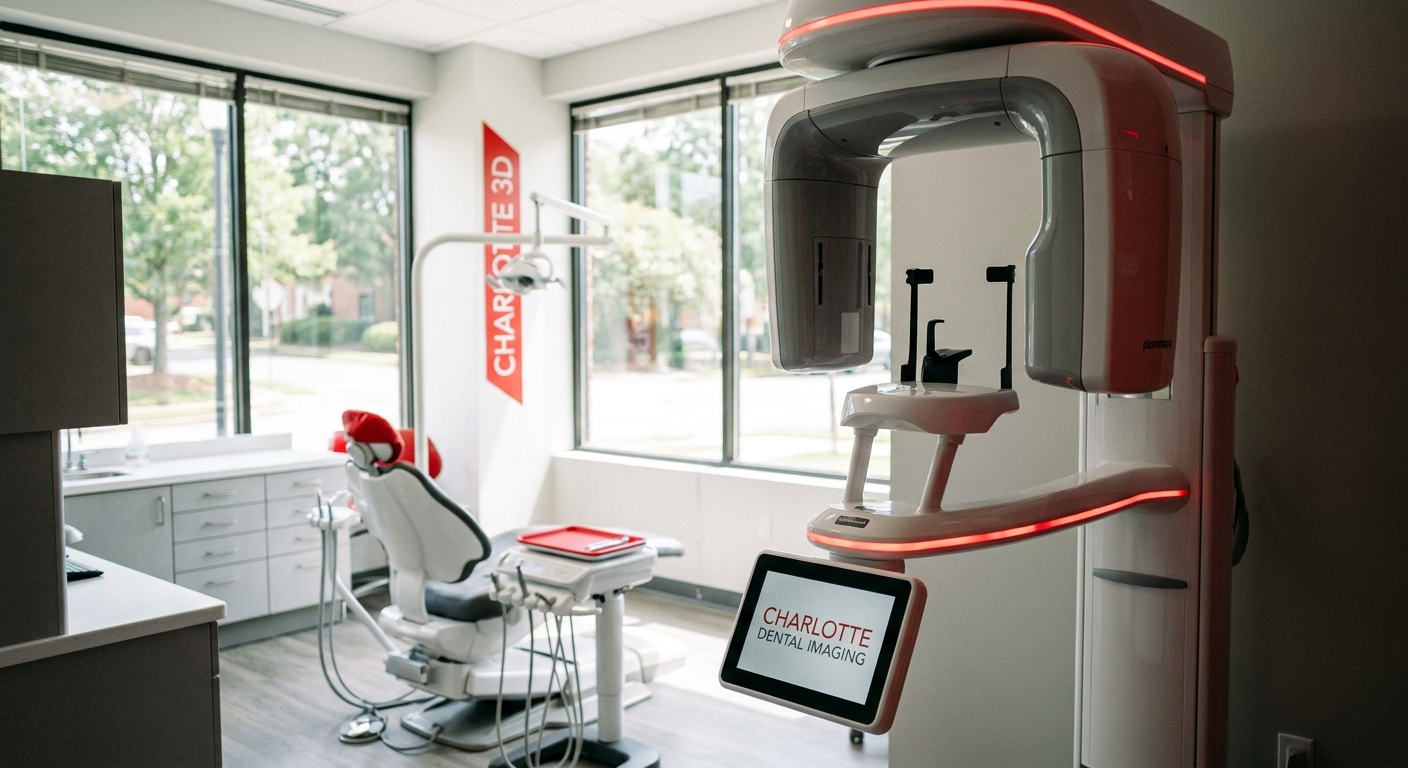 Modern dental CBCT 3D scanner in Charlotte Emergency Dental treatment room ready for same-day urgent care patients